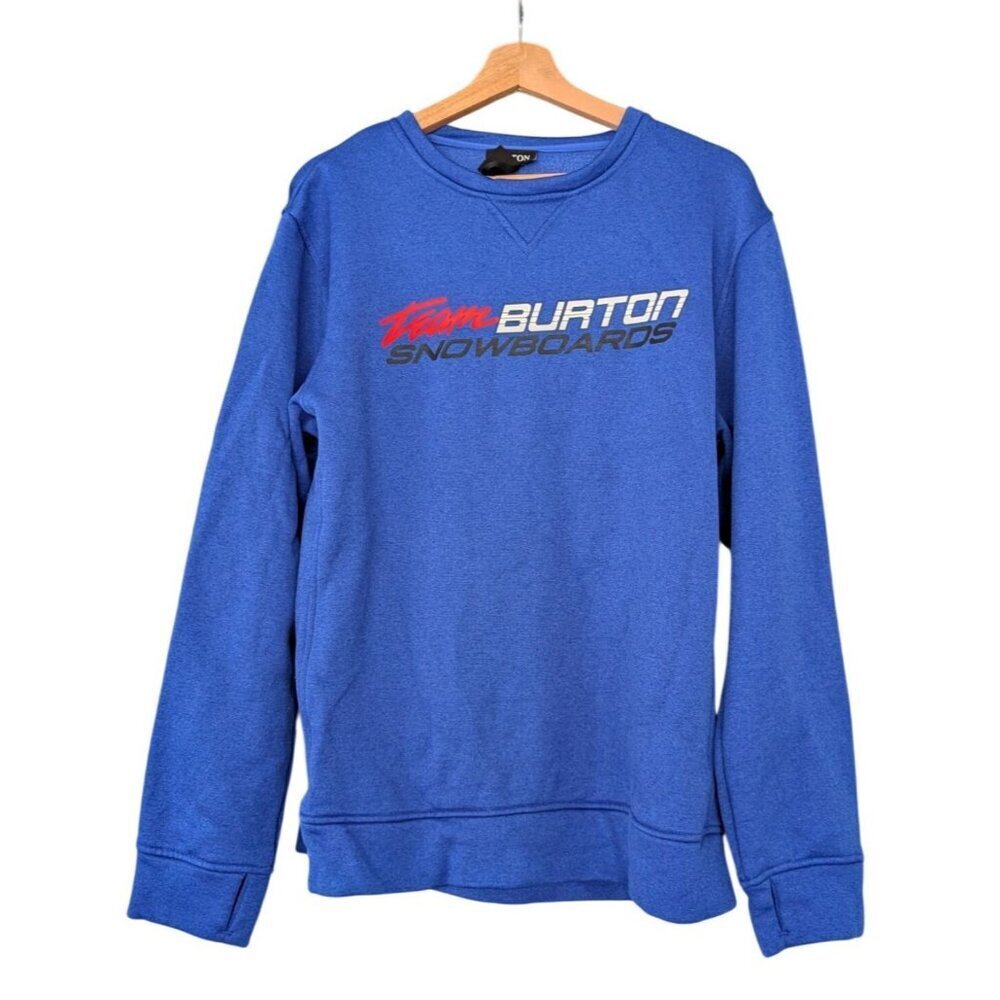 Burton Snowboards Team Crewneck Sweatshirt Medium Blue Graphic Pullover Ski